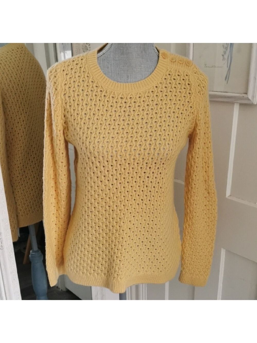 Womens Butter Yellow TALBOTS Petites Beachy Boho Wool Blend Sweater. Size SP